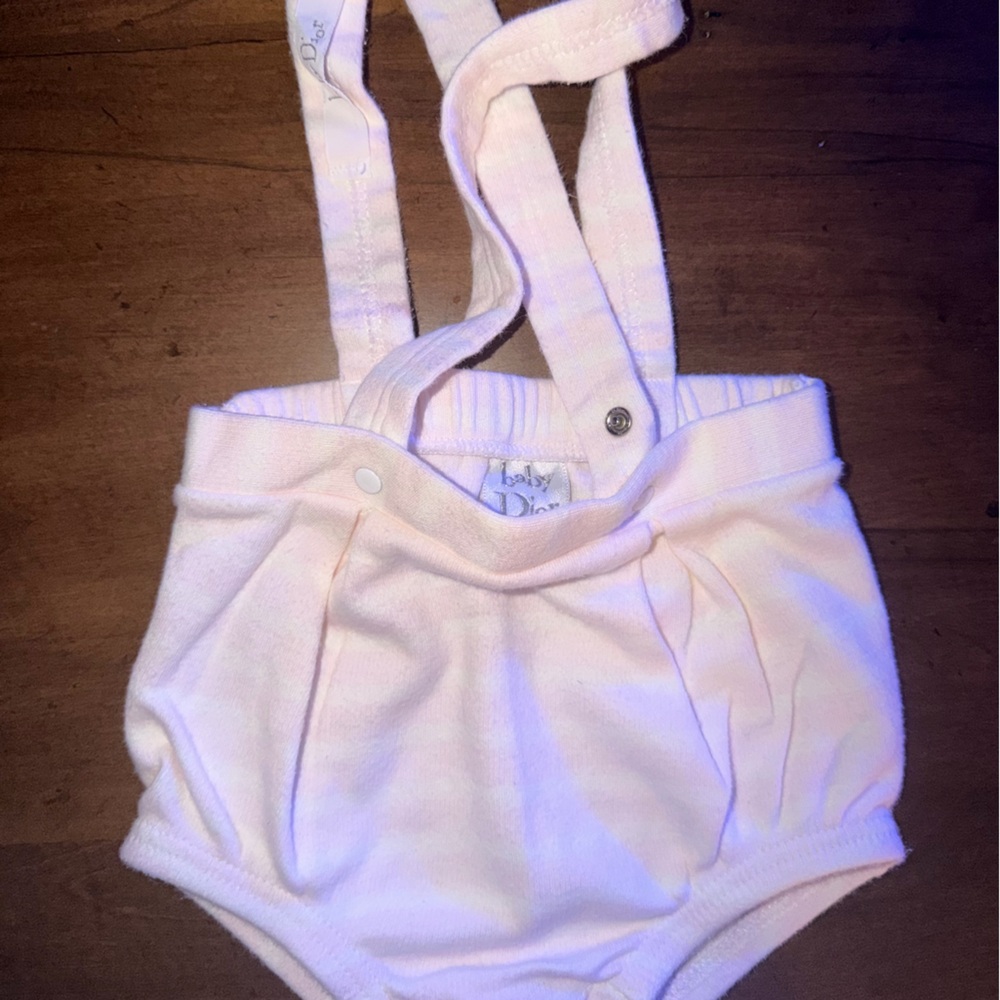 Vintage baby bloomers with Suspenders - Light Pink/white striped